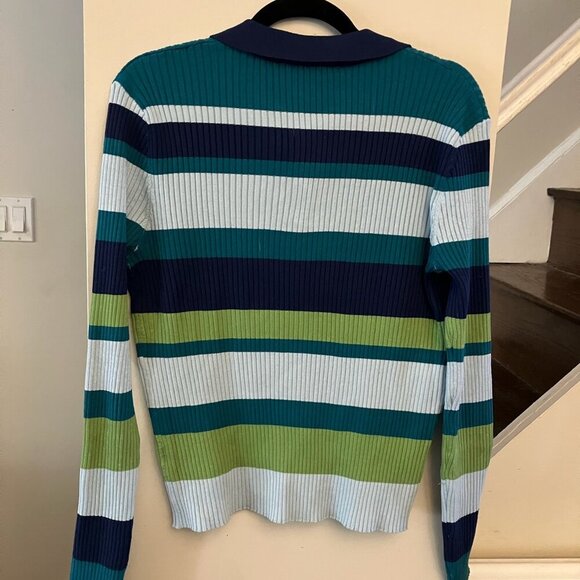 Green and Blue Striped Collared Sweater - Picture 4 of 7
